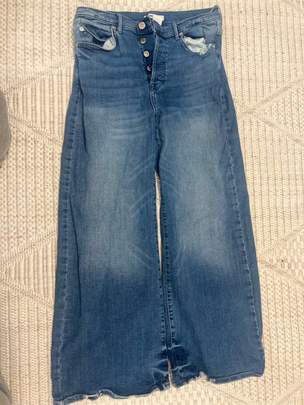 Forever 21 High Rise Wide Leg Jeans Button Fly Distressed Size 28